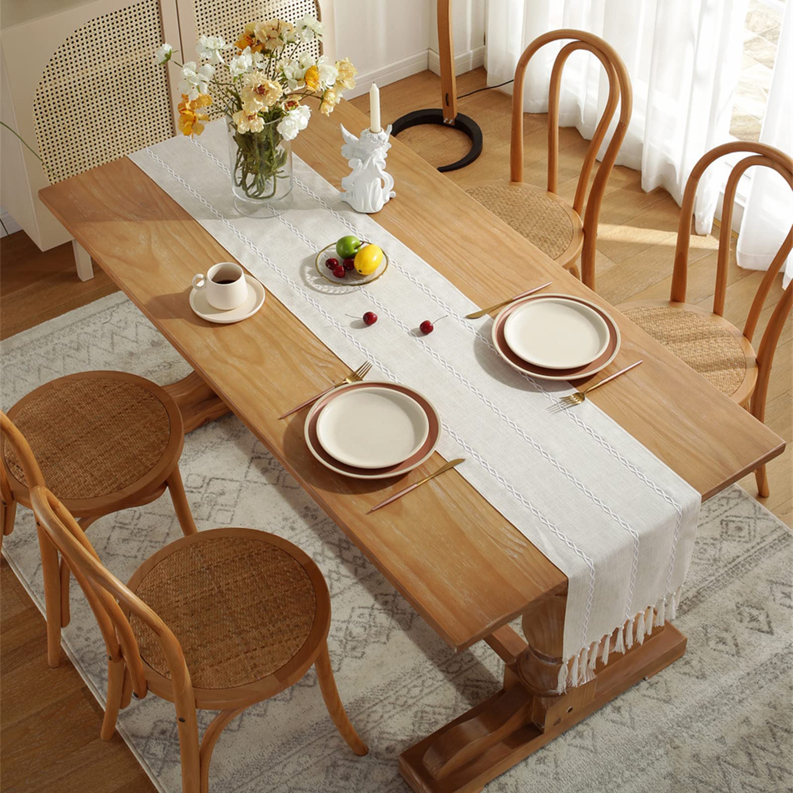 Braided Striped Table Runner Farmhouse Cotton Linen Table Runner With Tassels For Parties Christmas Kitchen Dinner Birthday Tabl